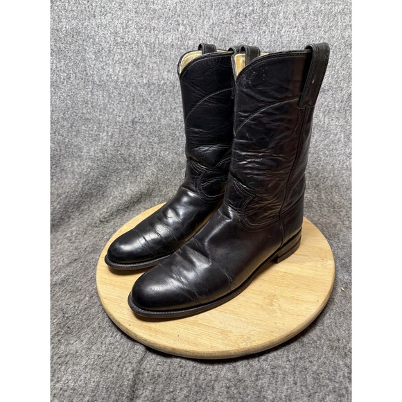 Justin Roper Boots Mens Size 7 Black Leather Western Cowboy Made USA L2703 - Picture 6 of 9